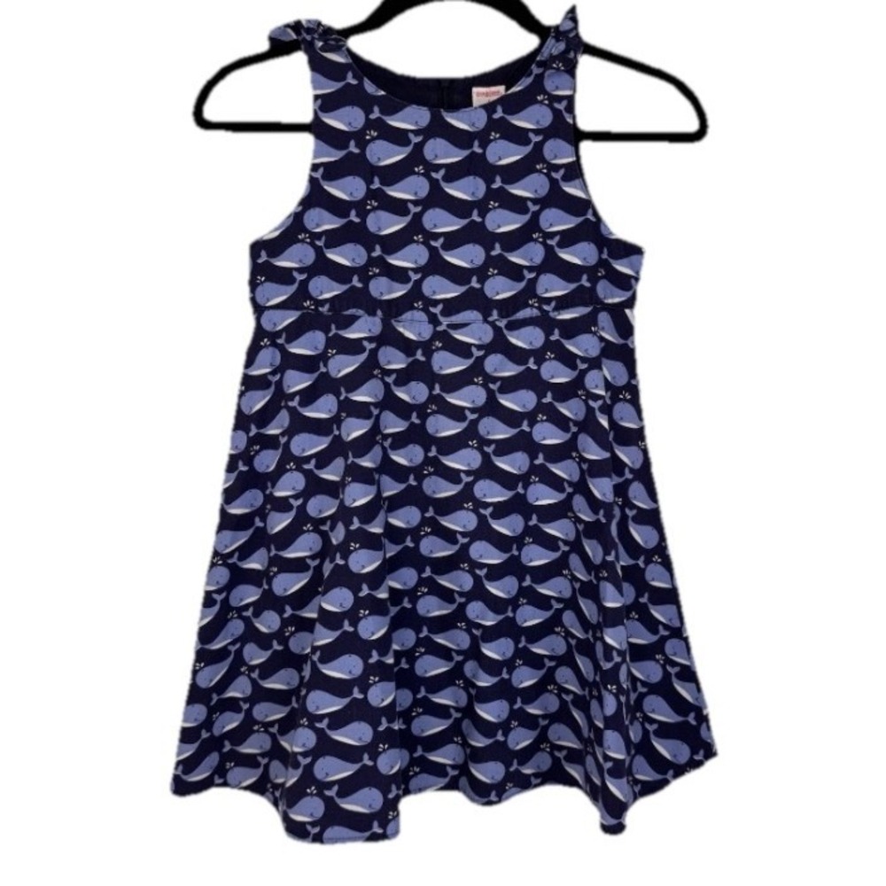 Gymboree Whale Print Dress Girls Size 5 Navy Blue Cotton Sleeveless Vintage 2003